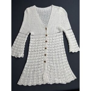 Vintage Crochet Cardigan Sz Small Handmade Cottagecore Fairycore Tradwife Hippie